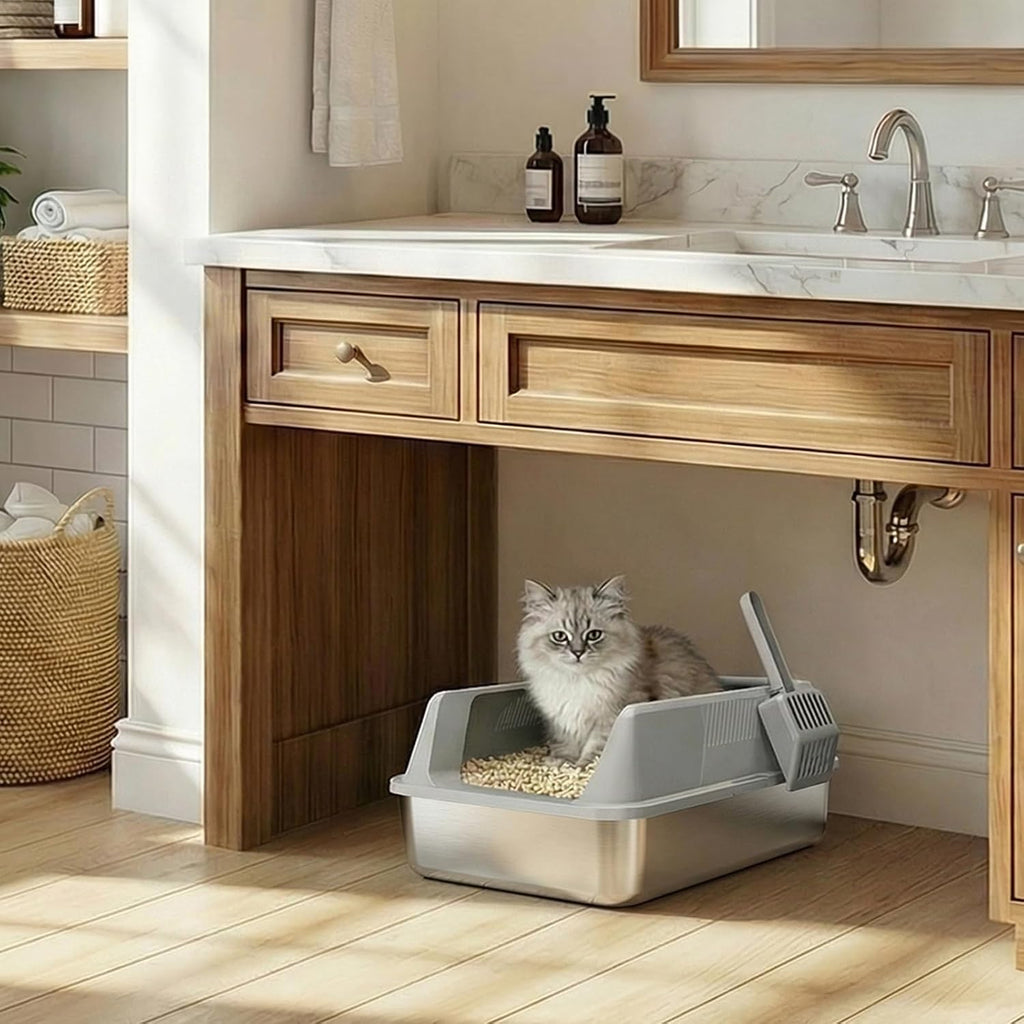 Lifewit Stainless Steel Cat Litter Box for Kitty, 17.7"× 13.8"× 8.3", Gray