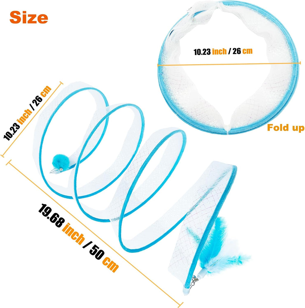 Self Play Cat Hunting Spiral Tunnel Toy, Folded Cat Spring Tunnel Toys for Indoor Cats (Blue)