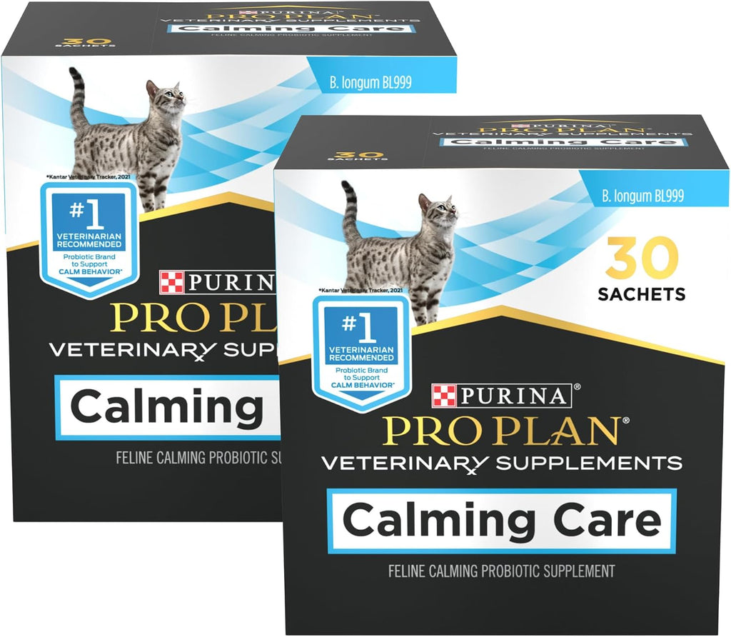 Purina Pro Plan Veterinary Supplements Calming Care for Cats, Feline Calming Probiotic Supplement, Cat Digestive and Behavioral Support, B. Longum BL999, 30 Sachets (Pack of 2)