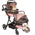 Foldable Double Pet Stroller for 2 Small Medium Cats Dogs