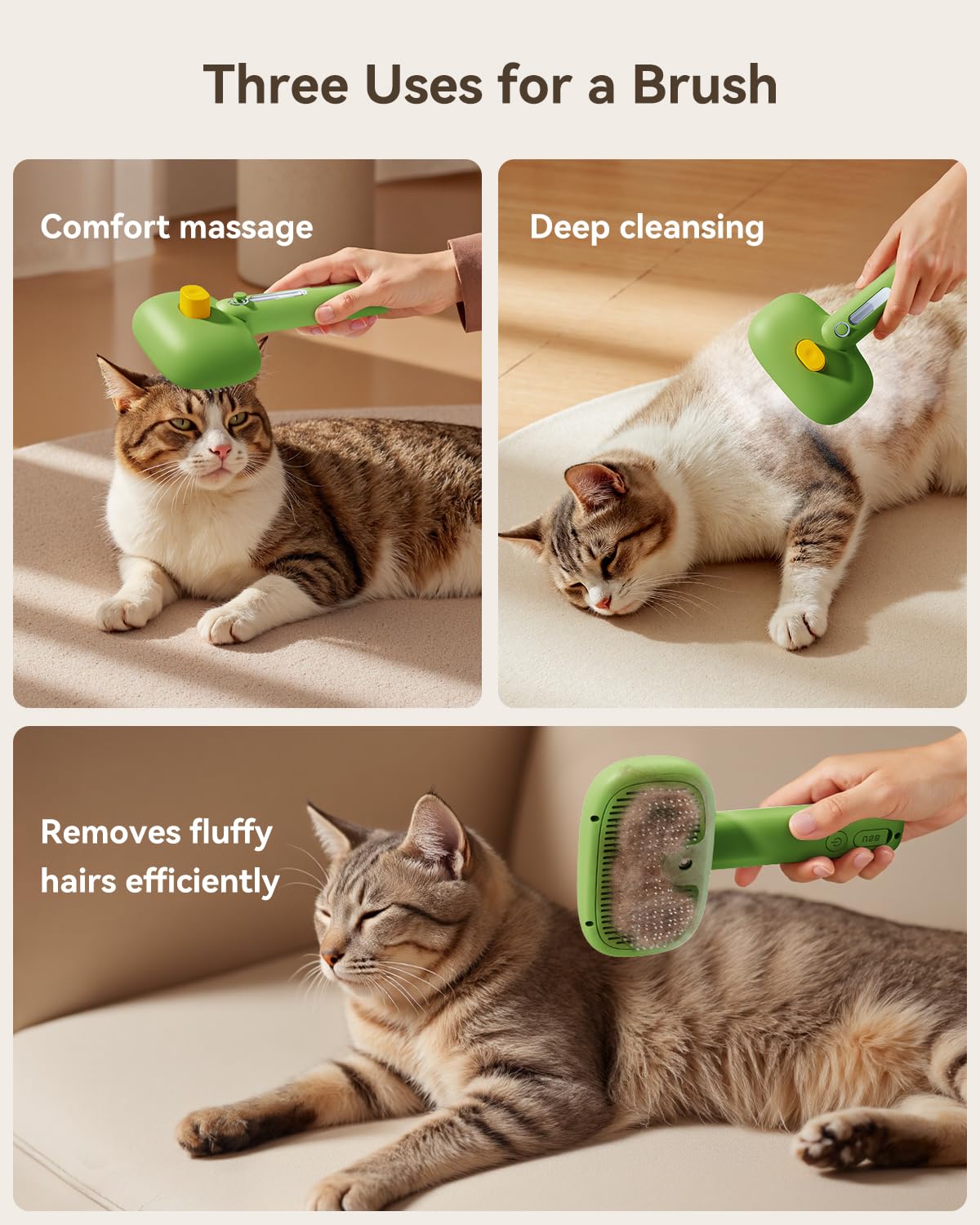 ROJECO 3-in-1 Pet Steam Brush, Spray Hair Removal Detangling Comb