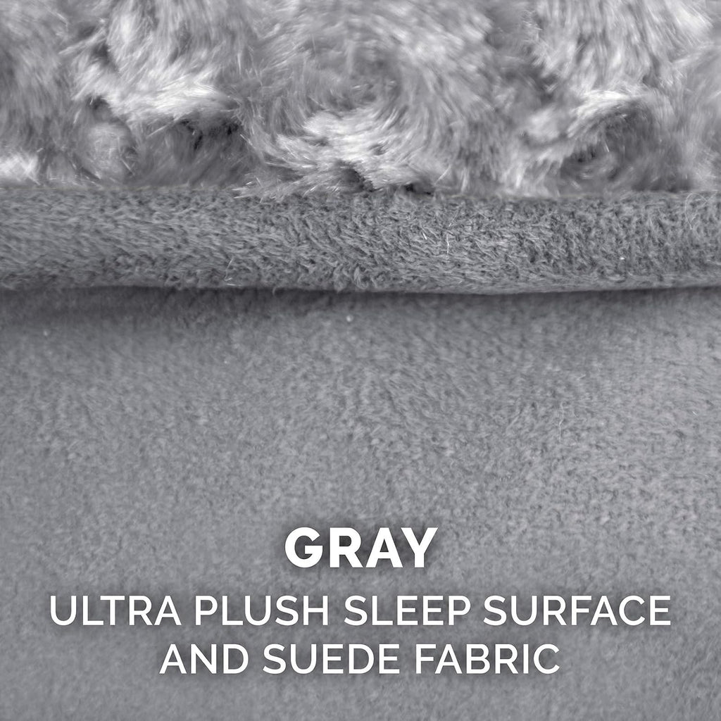 Furhaven Replacement Dog Bed Cover Ultra Plush Faux Fur & Suede Contour Luxe Lounger, Machine Washable - Gray, Jumbo Plus (XX-Large)