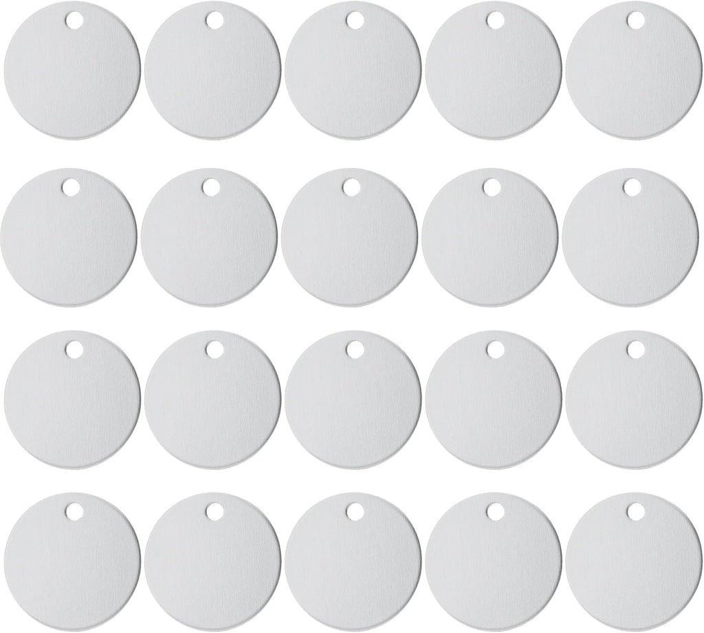 AUEAR, 20 Pack 25mm Round Shape Pet ID Tag Blank for Dog Cat Number Name Phone Charm Jewelry Making (Silver)