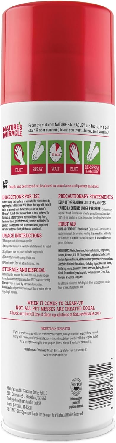 Nature's Miracle Advanced Cat Stain & Odor Eliminator Foam, 17.5 oz