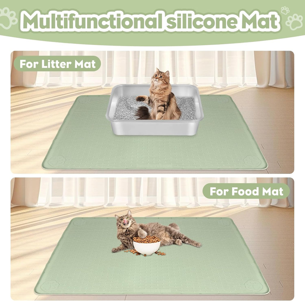 Silicone Cat Litter Mat for Litter Box 40”x28” Large Cat Mat, Green | Waterproof, Non-Slip, Leak-Proof Rug Mat with Lip, Easy to Clean, Extra Large Litter Catcher Mat for Floor