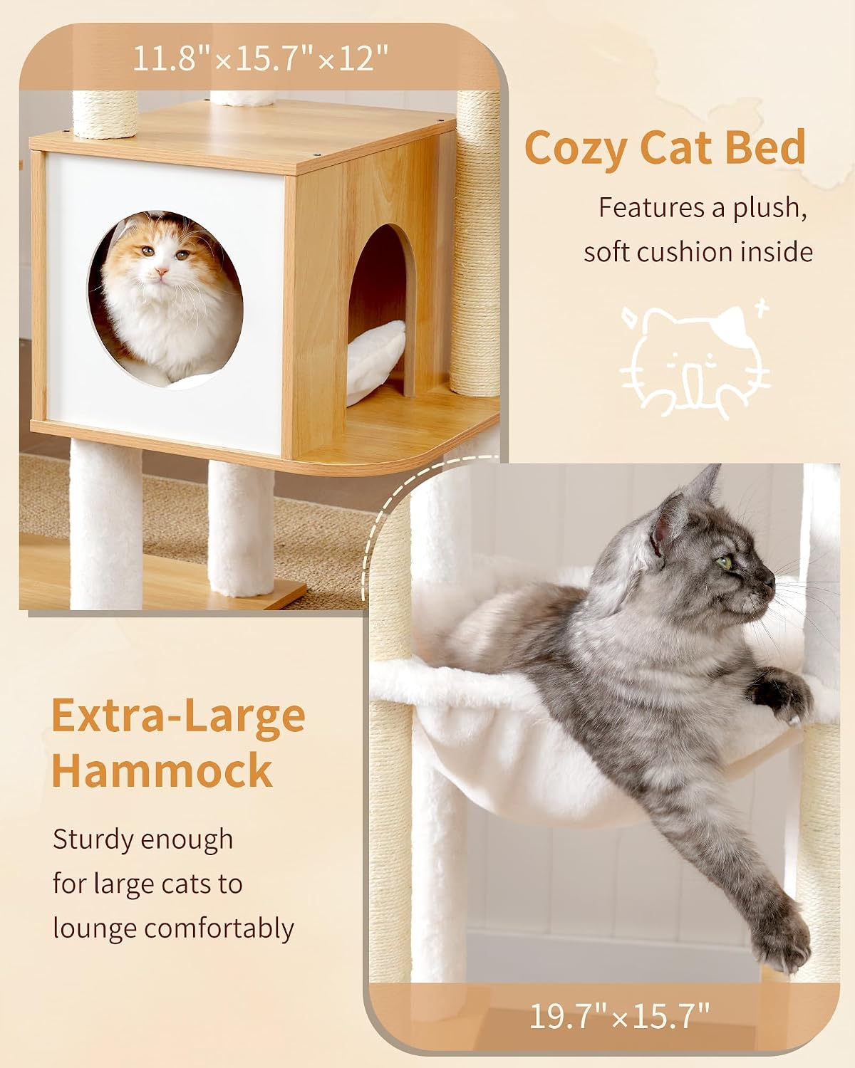 Heybly Cat Tree, 70.5" Wood Tall Cat Tower for Large Indoor Cats HCT121WB