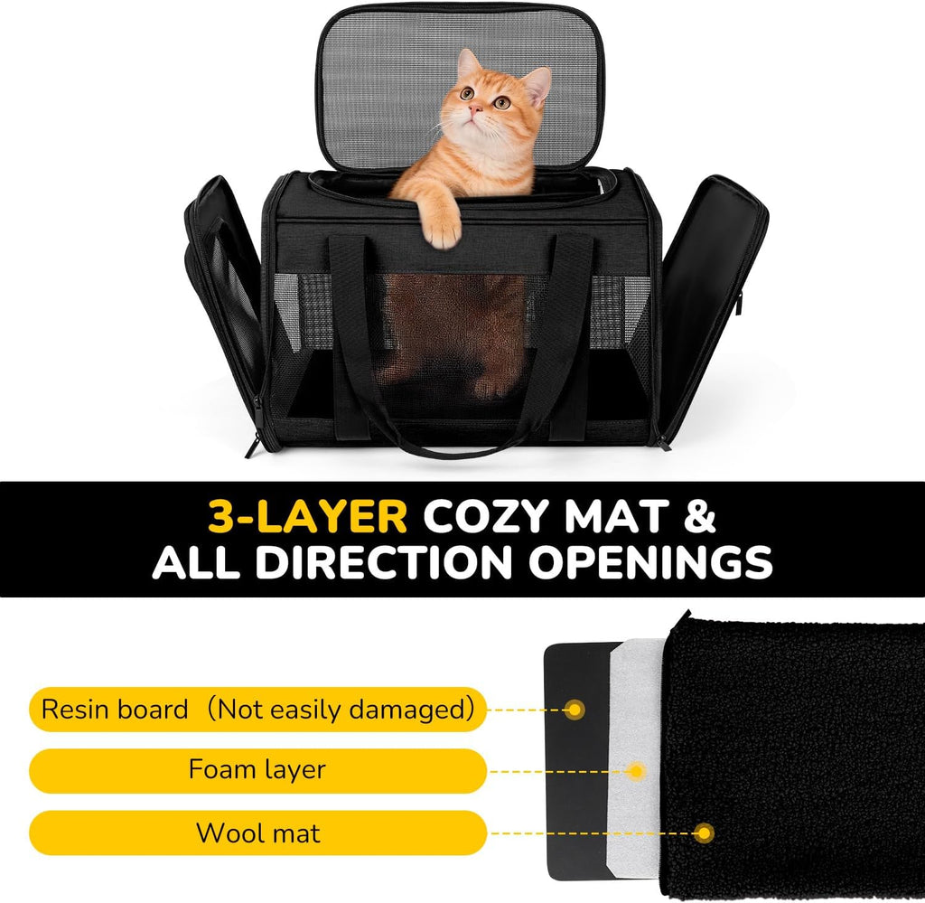 Hipubby Large Cat Carriers Dog Carrier Pet Carrier for Cats Dogs Puppies up to 25Lbs, Big Dog Carrier Soft Sided, Airline Approved Pet Carrying Case with Shoulder Strap & Removable Mat - Black