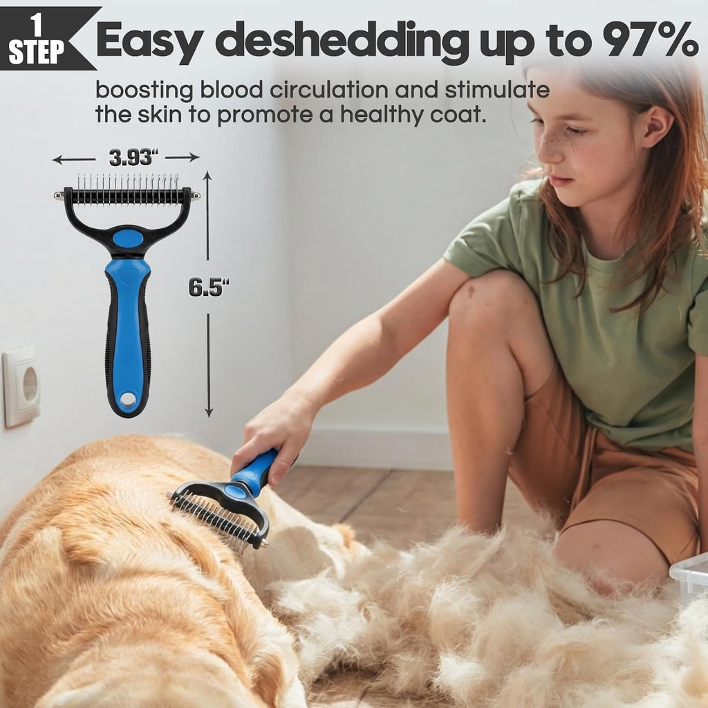 Bonteck Dog Slicker Brush for Dogs Grooming Kit 5PCS Long Haired Doodles | Goldendoodles Poodles, Skin Friendly Deshedding, Comb and Rake, Removes Undercoat, Professional Detangling, Large, Blue