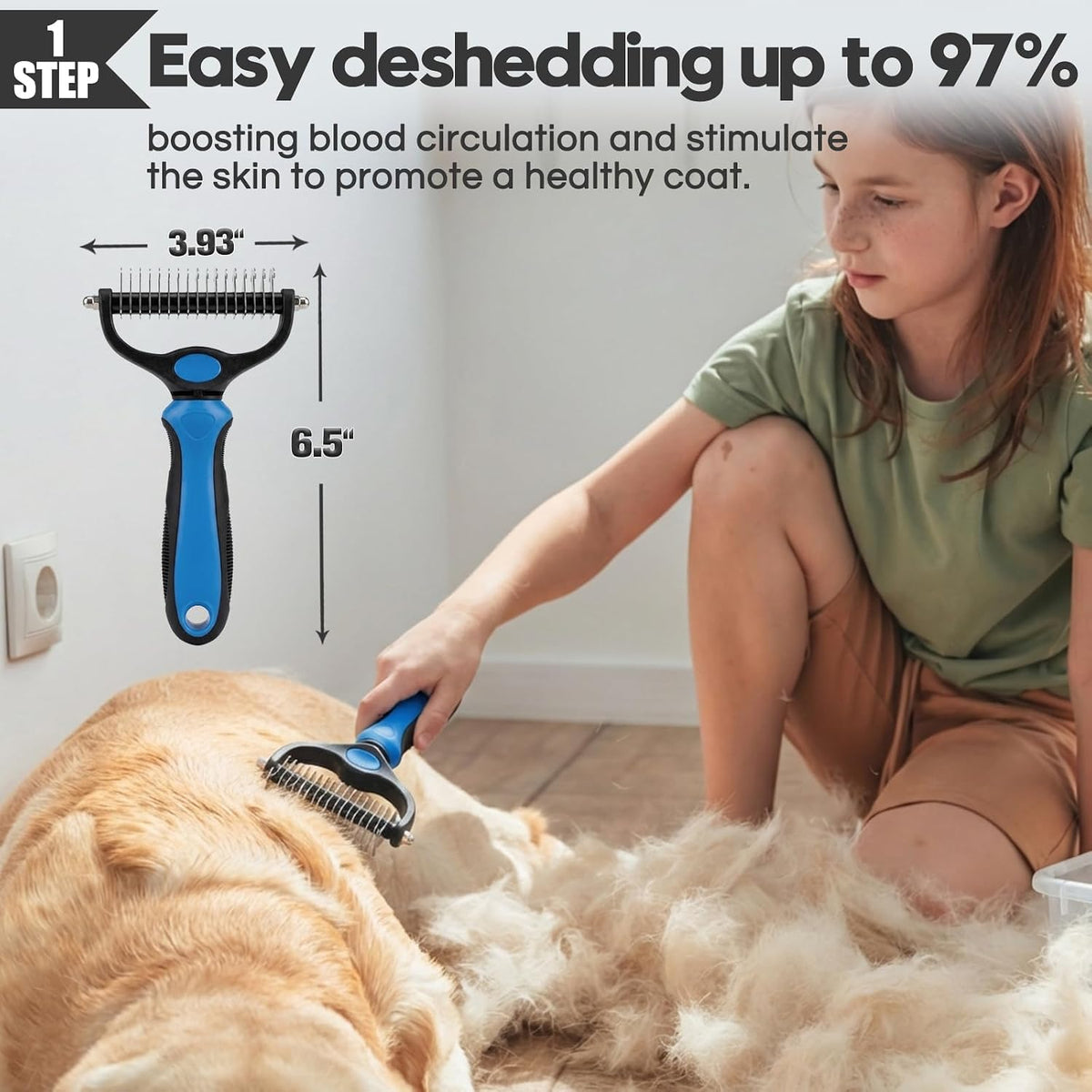 Bonteck Dog Slicker Brush for Dogs Grooming Kit 5PCS Long Haired Doodles | Goldendoodles Poodles, Skin Friendly Deshedding, Comb and Rake, Removes Undercoat, Professional Detangling, Large, Blue