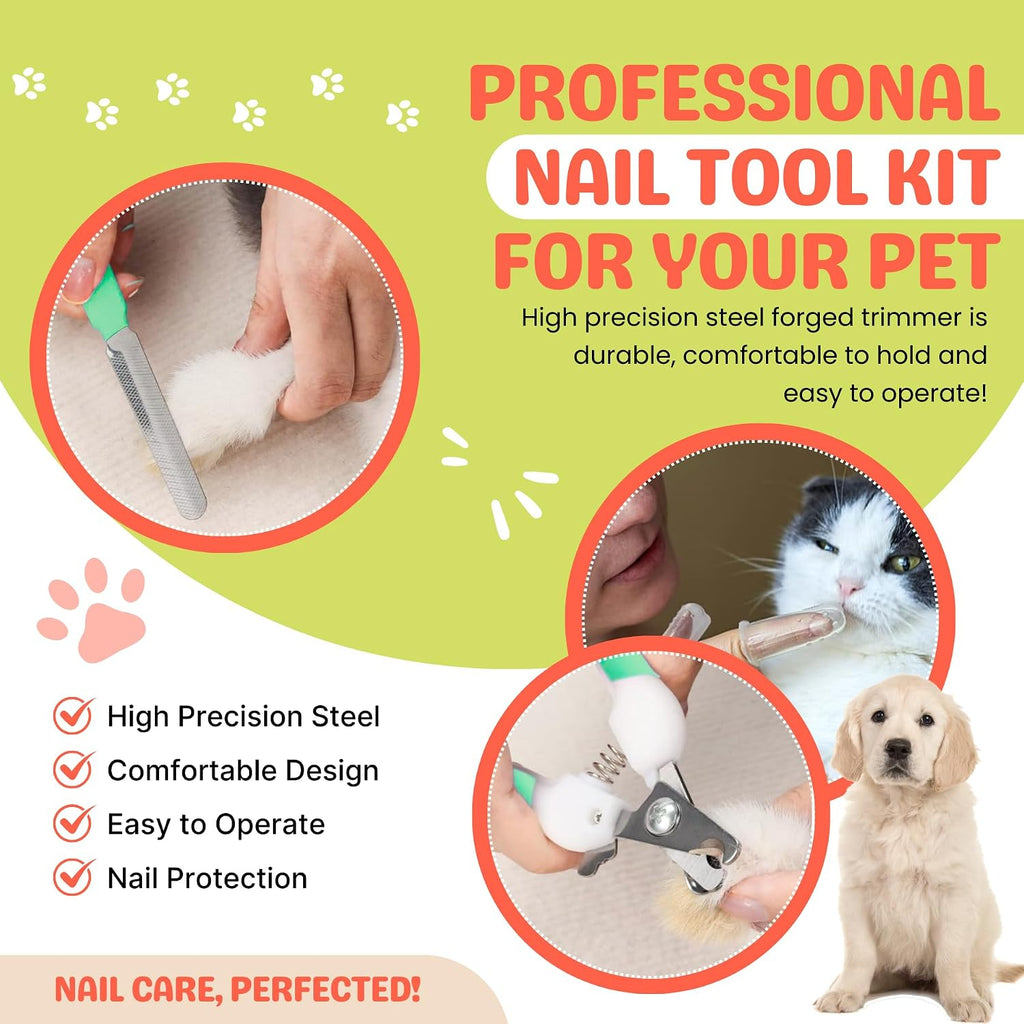 9Pcs Dog Grooming Kit - Self Cleaning Slicker Brush, Flea Comb, Nail Trimmer & Bath Brush - Pet Grooming Tools for Shedding, Trimming & Oral Care - For Dogs & Cats - Green