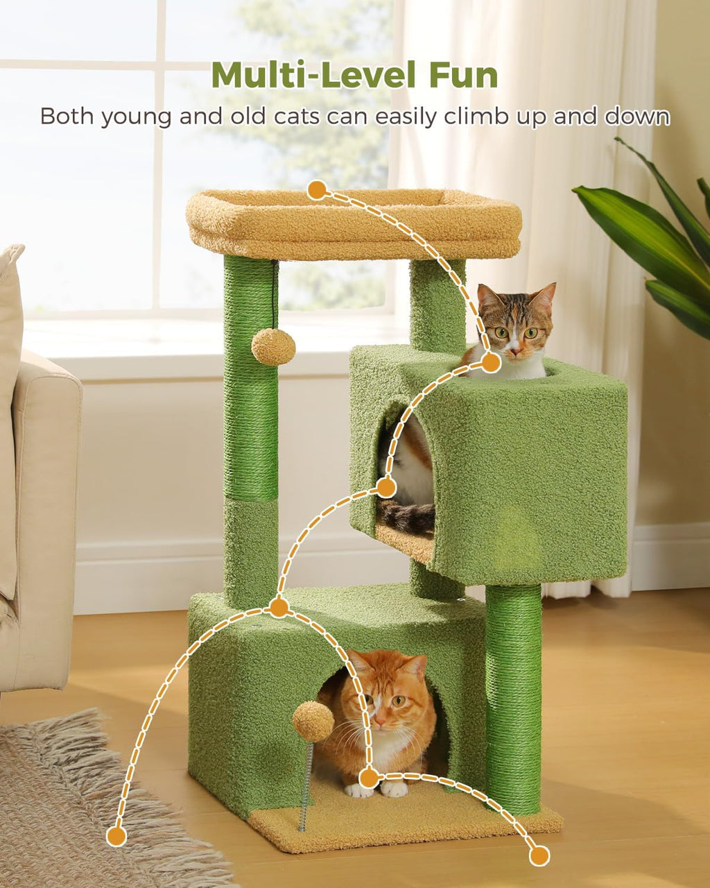 Small Cat Tree for Kittens, 32 in Cat Tower with 2 Cozy Condos