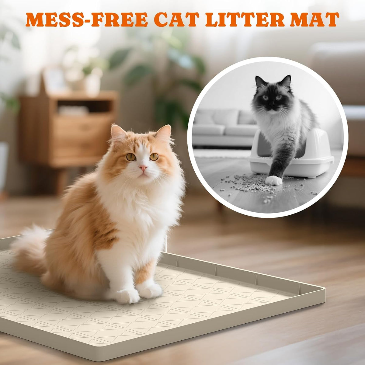 Pawtners Silicone Cat Litter Mat 34 x 22 in, Easy to Clean | Non-Slip Kitty Litter Mat for Floor, Waterproof & Urine-Proof Cat Litter Mat Litter Trapping Mat, Soft on Kitty Paws