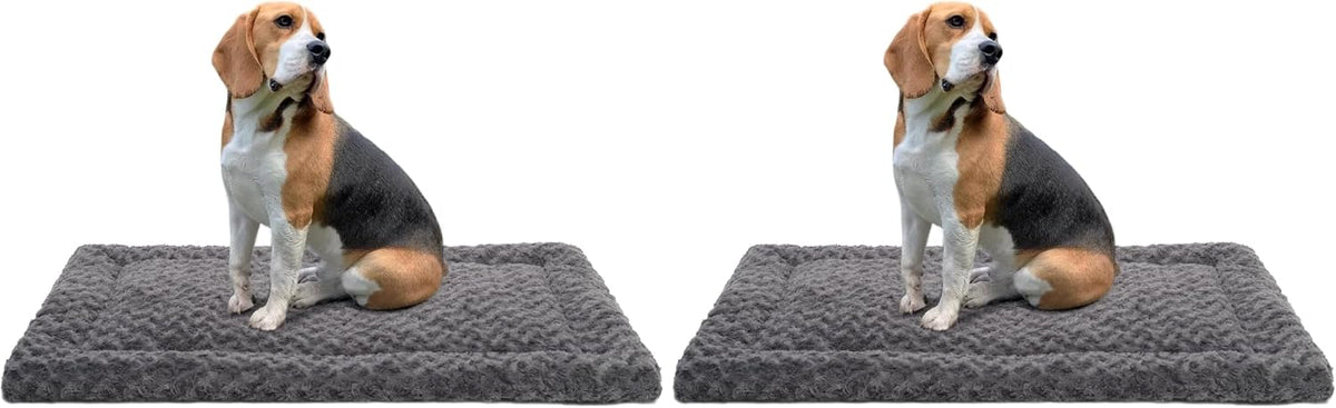 Washable Dog Bed Mat Ultra Soft Dog Crate Pad Comfy Fluffy Pet Kennel Beds Sleeping Mattress for Large Jumbo Medium Small Dogs, 36 x 23 Inch, Gray (Pack of 2)