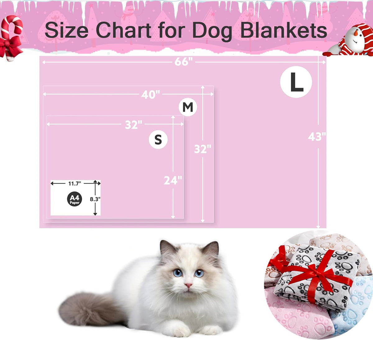 Stuffed Premium Soft Dog Blanket, with Flannel Pink Cute Paw Print, Cat Blanket Puppy Supplies Dog Products Stuff Essentials(Pink 32x40 inches)