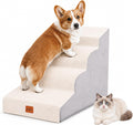Dog Stairs for Small Dogs,19.7" H,4-Step Curved Pet Ramp for Bed Couch Sofa and Chair,Non-Slip Pet Steps for Injured & Senior Pets with Washable Cover and Durable High Density Foam,Beige