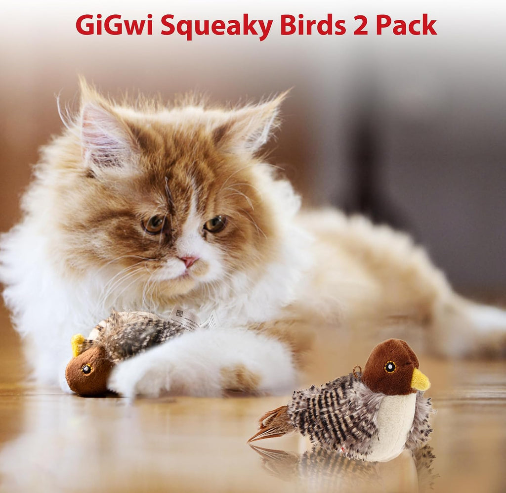 Gigwi Chirping Bird Cat Toys 2 Pack, Automatic Squeaky Toy for Cats