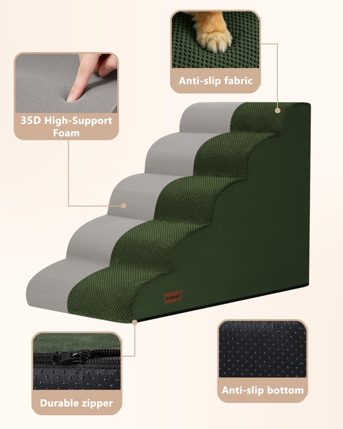 Aodisman Dog Stairs for High Beds,5 Step Pet Ramp for Dogs and Cats,22.4" H