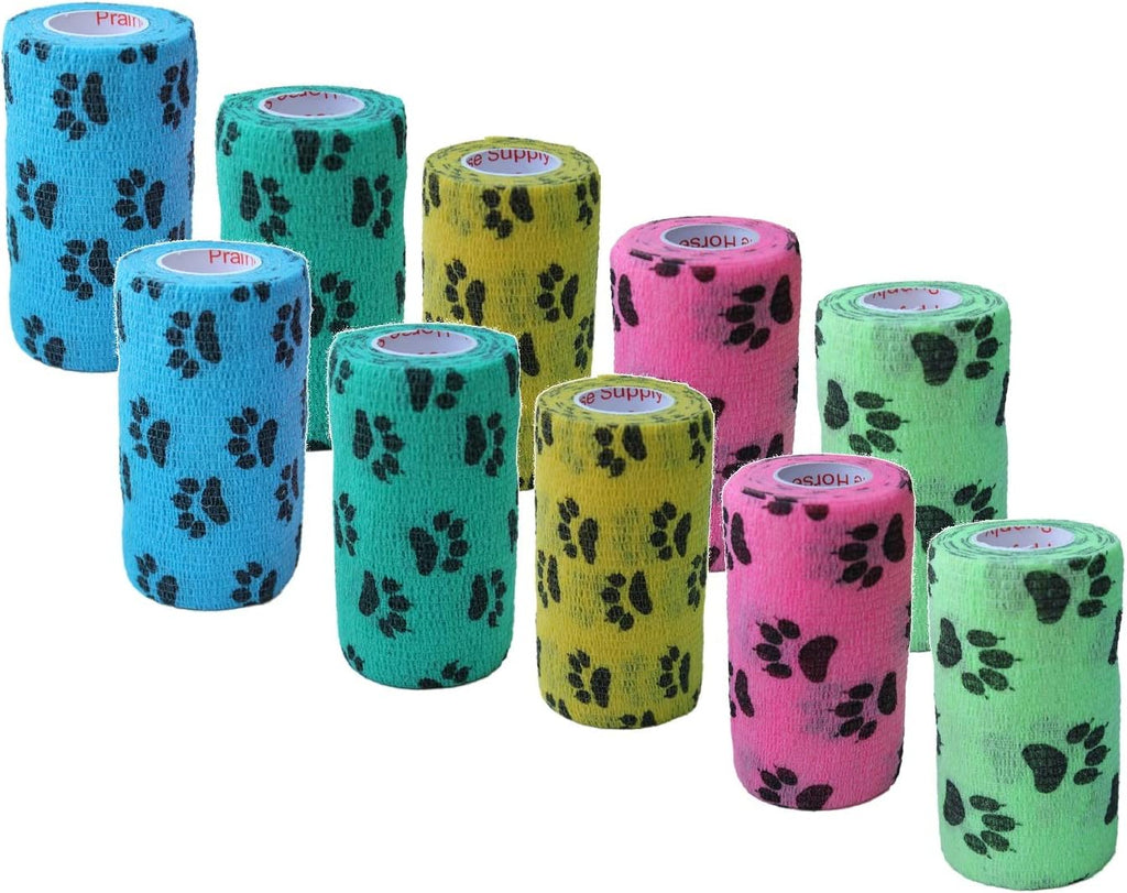 3 Inch Vet Wrap Tape Bulk (Paw Prints Variety) (Pack of 12) Self Adhesive Adherent Adhering Flex Bandage Grip Roll for Dog Cat Pet