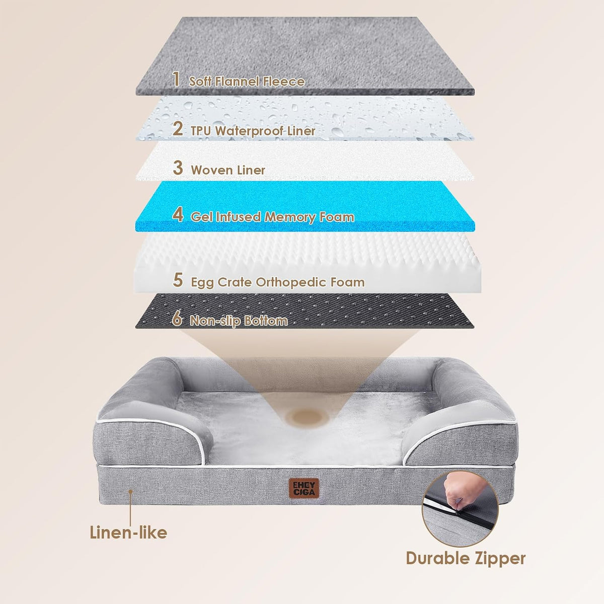 EHEYCIGA Orthopedic XXL Dog Bed, Waterproof Washable XL Big Pet Bed 46"
