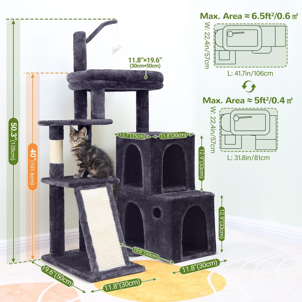 Globlazer Maine Coon Cat Tower for Indoor Adult Cats, F50, Dark Grey