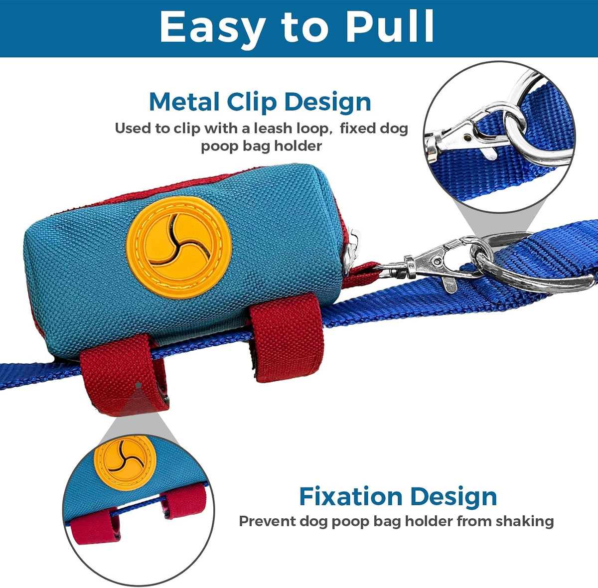 Dog Poop Bag Holder Zippered Pouch, Portable Dog Poop Bag Dispenser with 1 Metal Clip, Fashion Color Matching Canvas Waste Bag Holder for Leashes - Blue & Brown