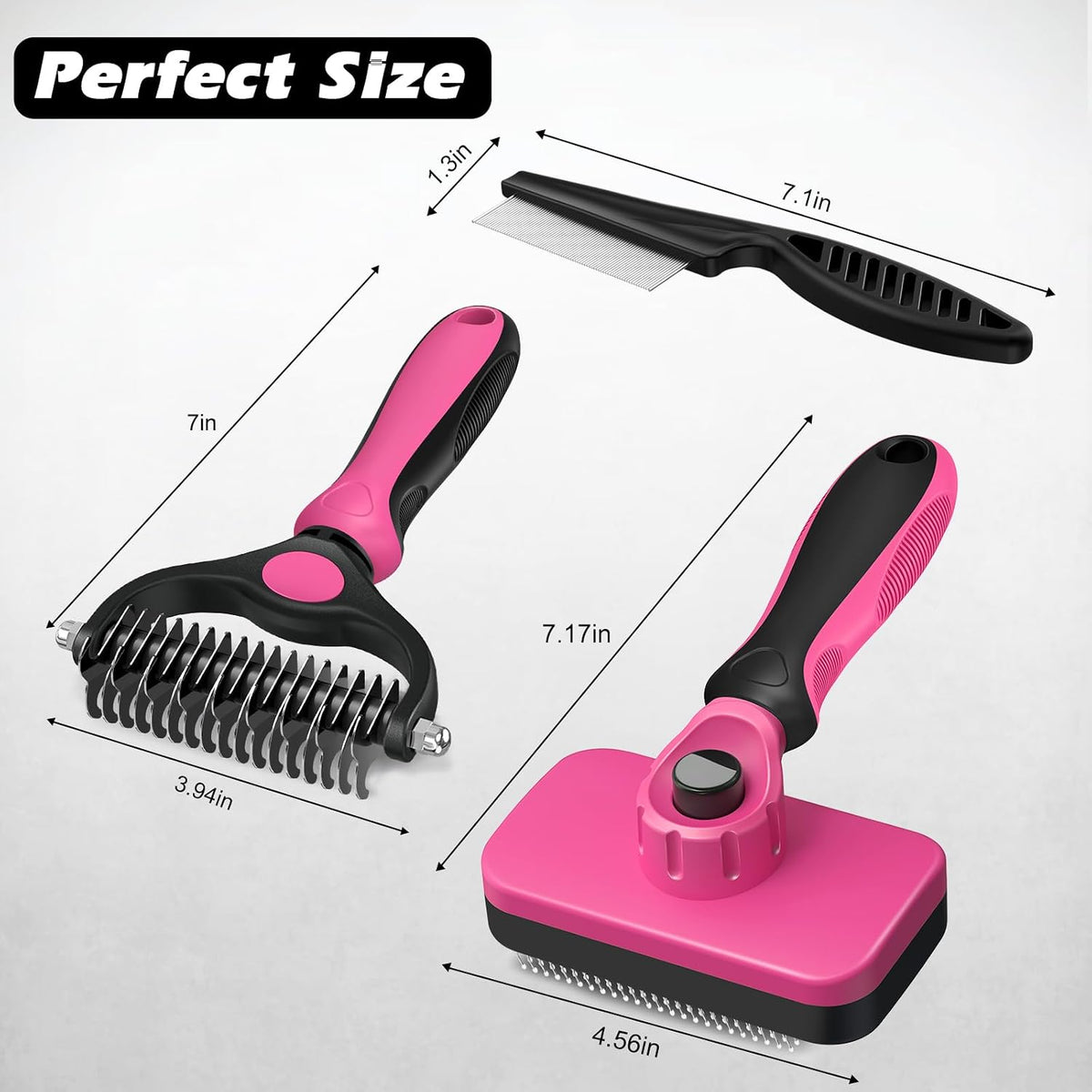Professional 3PCS Self Cleaning Slicker Brush & Pet Grooming Rake & Flea Comb for Dogs,Cats and Horses | Double-Sided Dematting Comb & Skin Friendly Deshedding Grooming Tool (Red)