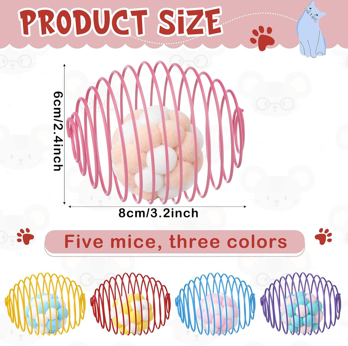 Jecery 5 Pcs Cat Toys Spring,Plush Ball,Multicolor