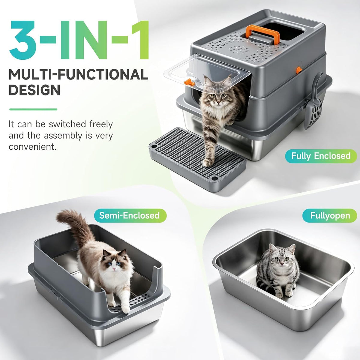 High-Sided Stainless Steel XL Cat Litter Box for Cats