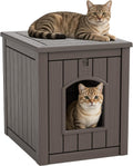 Cat Litter Box Enclosure, Openable Front Door Outdoor Enclosed Cat Litter Box, Outdoor Cat House Weatherproof Raised Floor, Easy to Clean, Grey