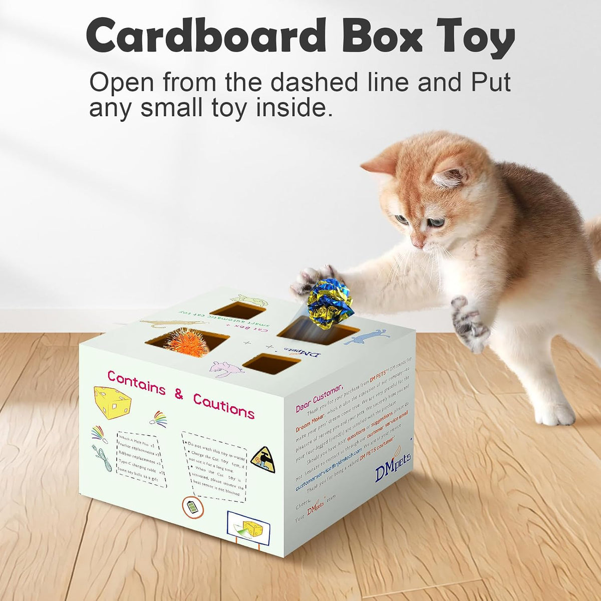 Migipaws Automatic MigiBox Plus Cat Toys 3 in1 Interactive Pounce Mystery Under PopSkin 12 Holes Cardboard Kitten Toys for Indoor Rechargable 8 Accessories(White)