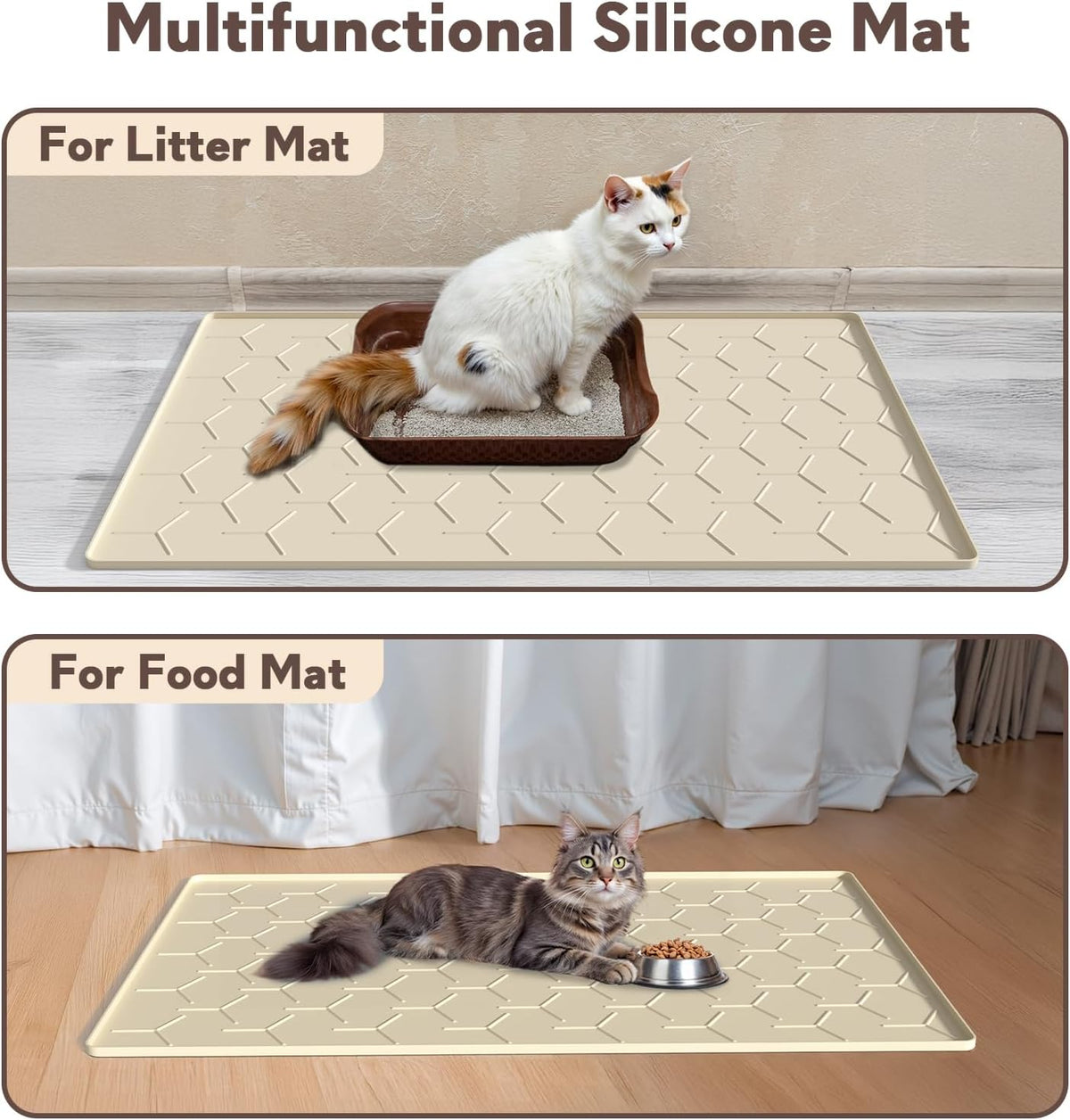 Garoopion Silicone Cat Litter Mat Large 40" X 28", Easy to Clean, Beige