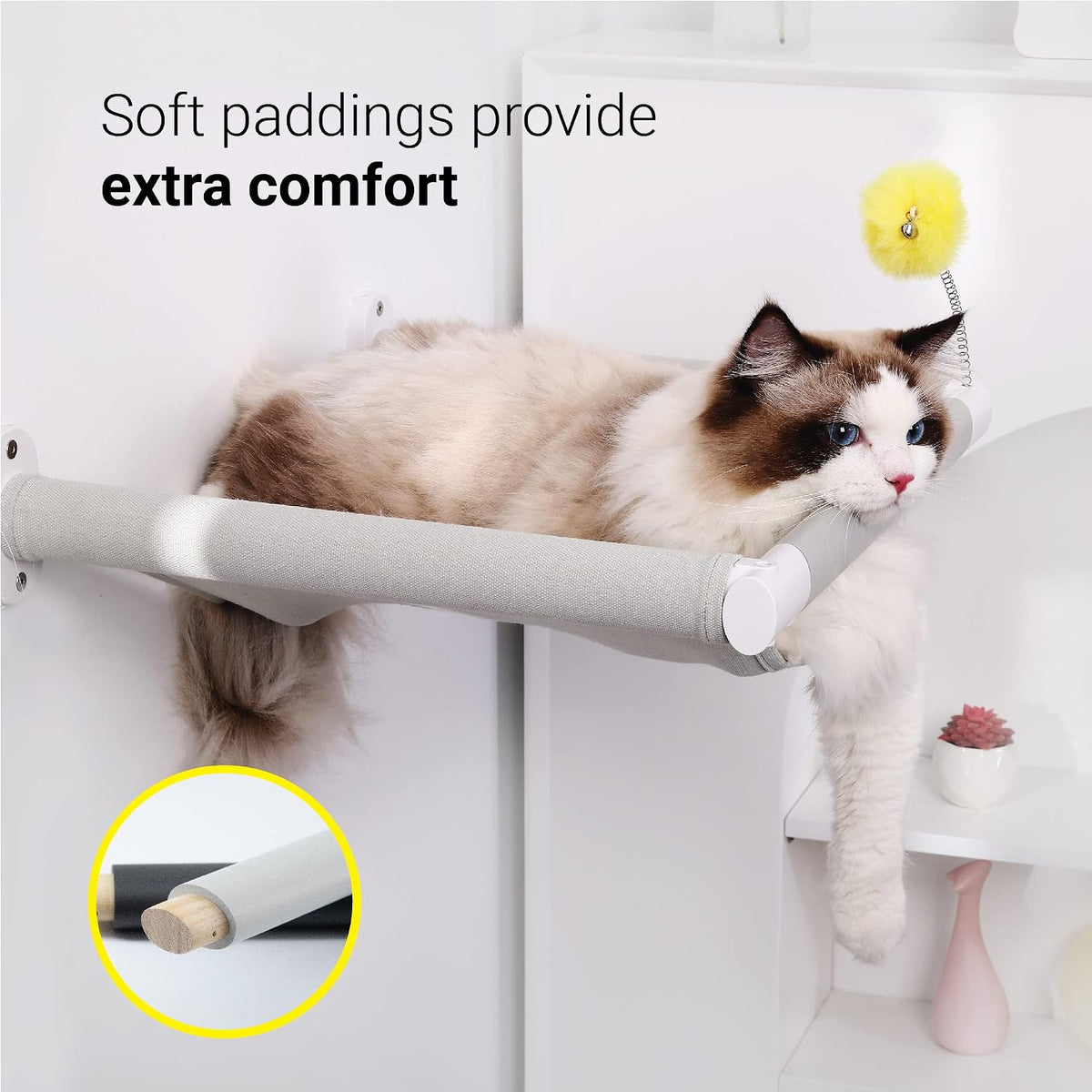 SVD.PET Cat Hammock Wall Mounted with Toy, Soft Padded & Comfortable Cover, Modern Design Premium Cat Furniture Shelf, Supports up to 40 lbs (Comfy Plus, White)