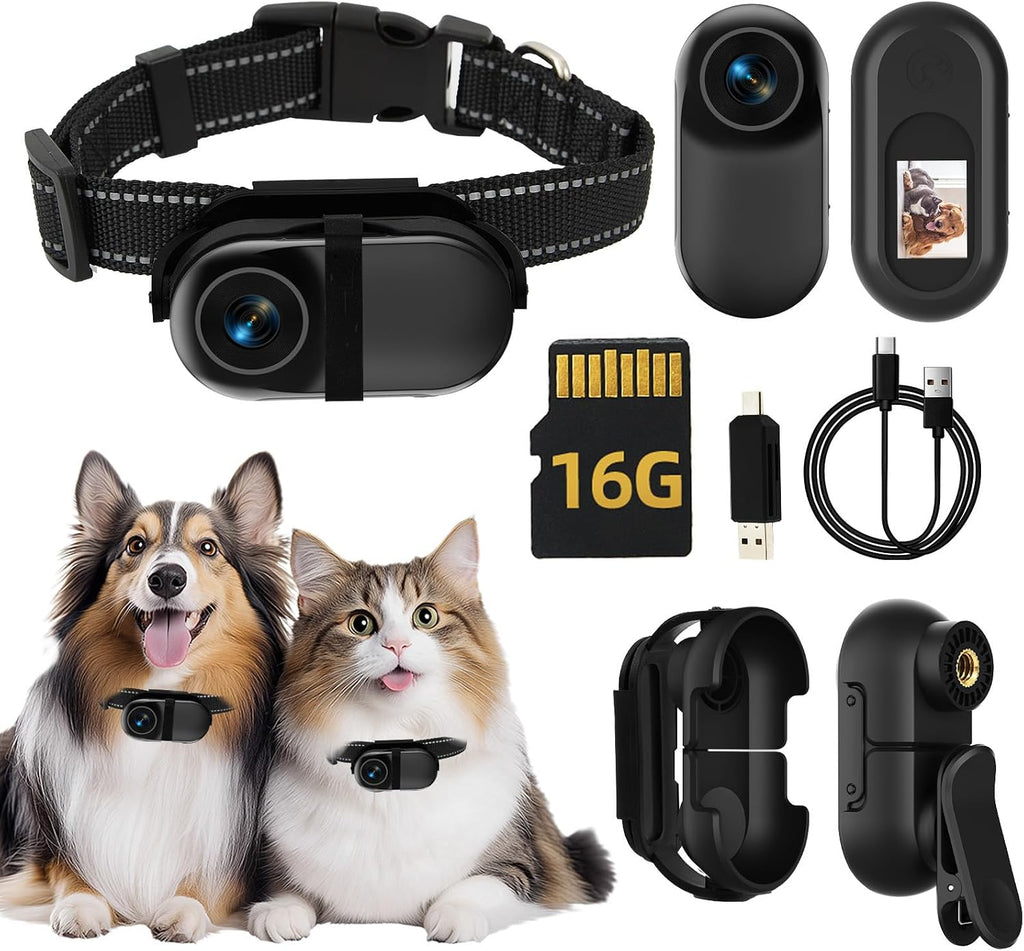Cat Camera Collar, with 16G SD Card, 1080P HD Wireless Mini Sport Cam with Video Recording Reflective Cat Collar, Small Action Camera for Pet Supplies, Indoor/Outdoor Body Cam for Cats, Matte Black