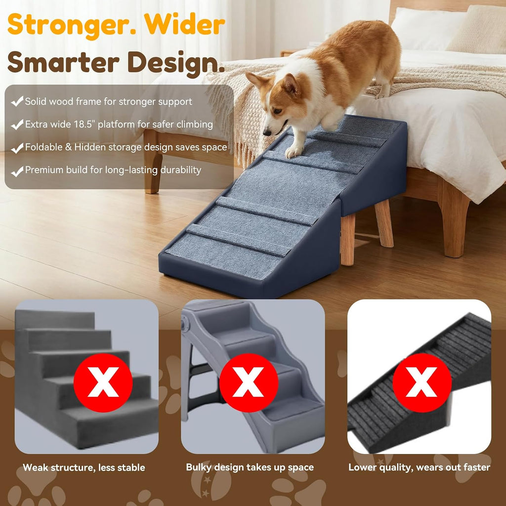15.7" H Dog Ramp for Couch, 18.5" Extra Wide Pet Steps & Ottoman
