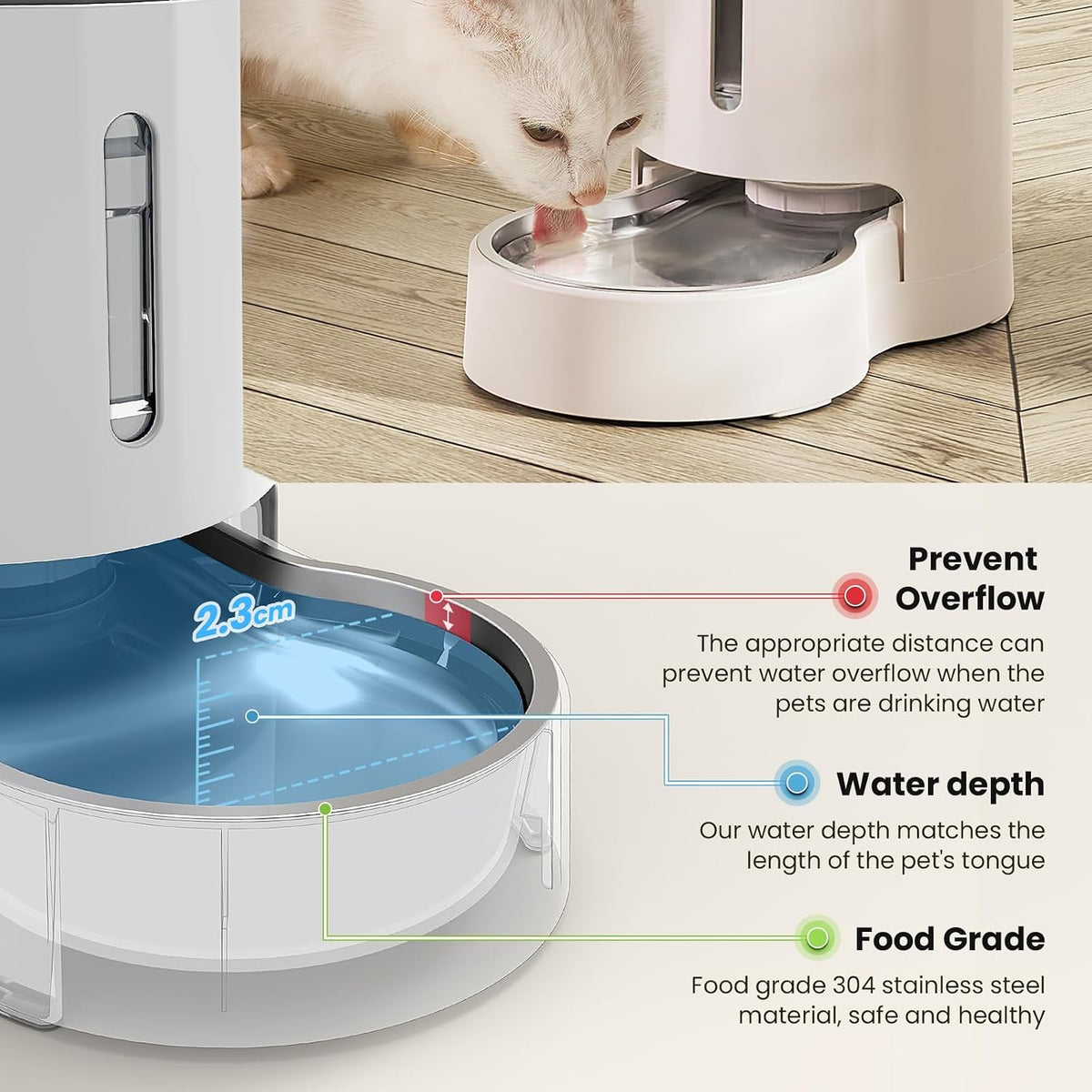 CZPET Gravity Dog Water Bowl Dispenser, Wider Mouth (8L+Filter,White)