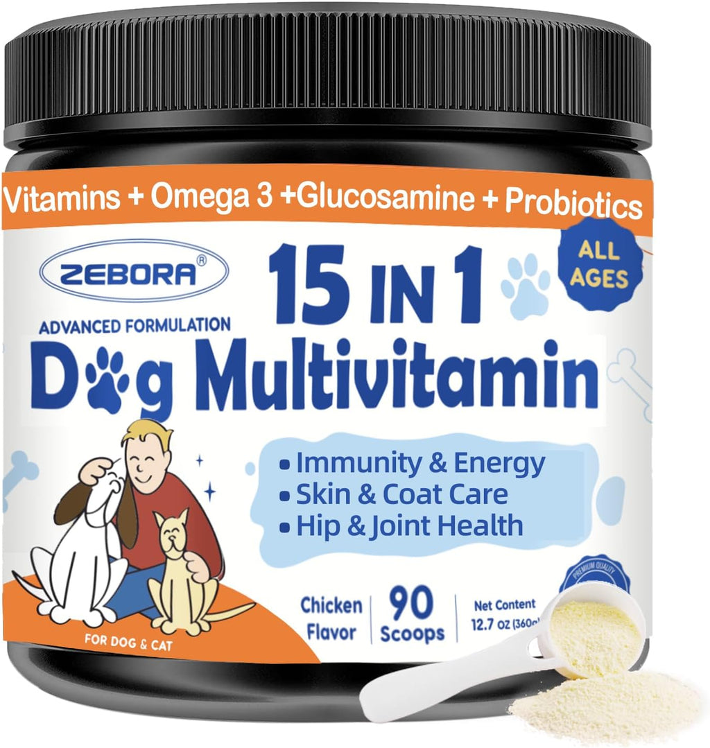 ZEBORA Dog Vitamins Powder - Multivitamin for Dogs & Cats - 90 Scoops