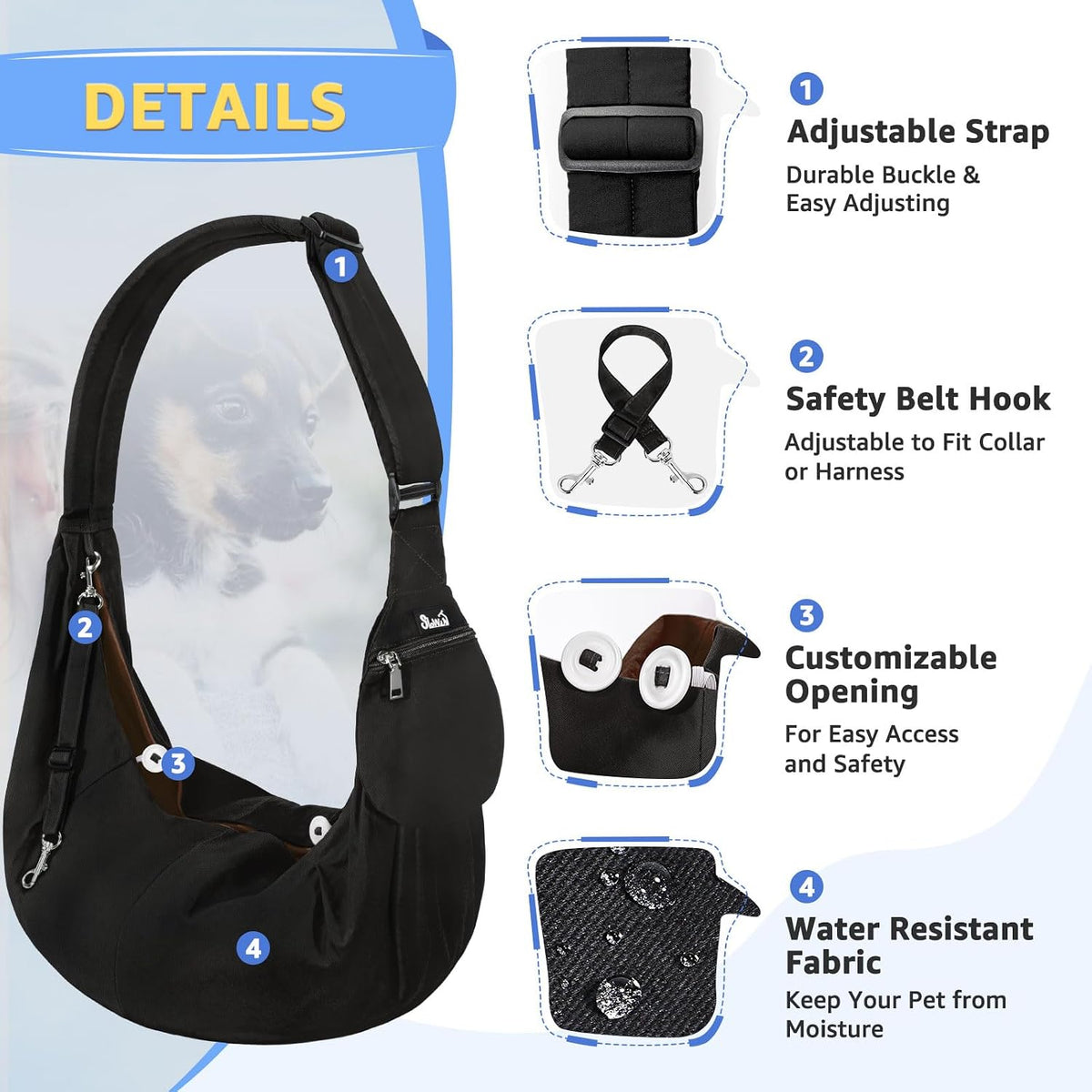 SlowTon Dog Carrier Sling - Thick Padded Shoulder Strap Adjustable, Black M