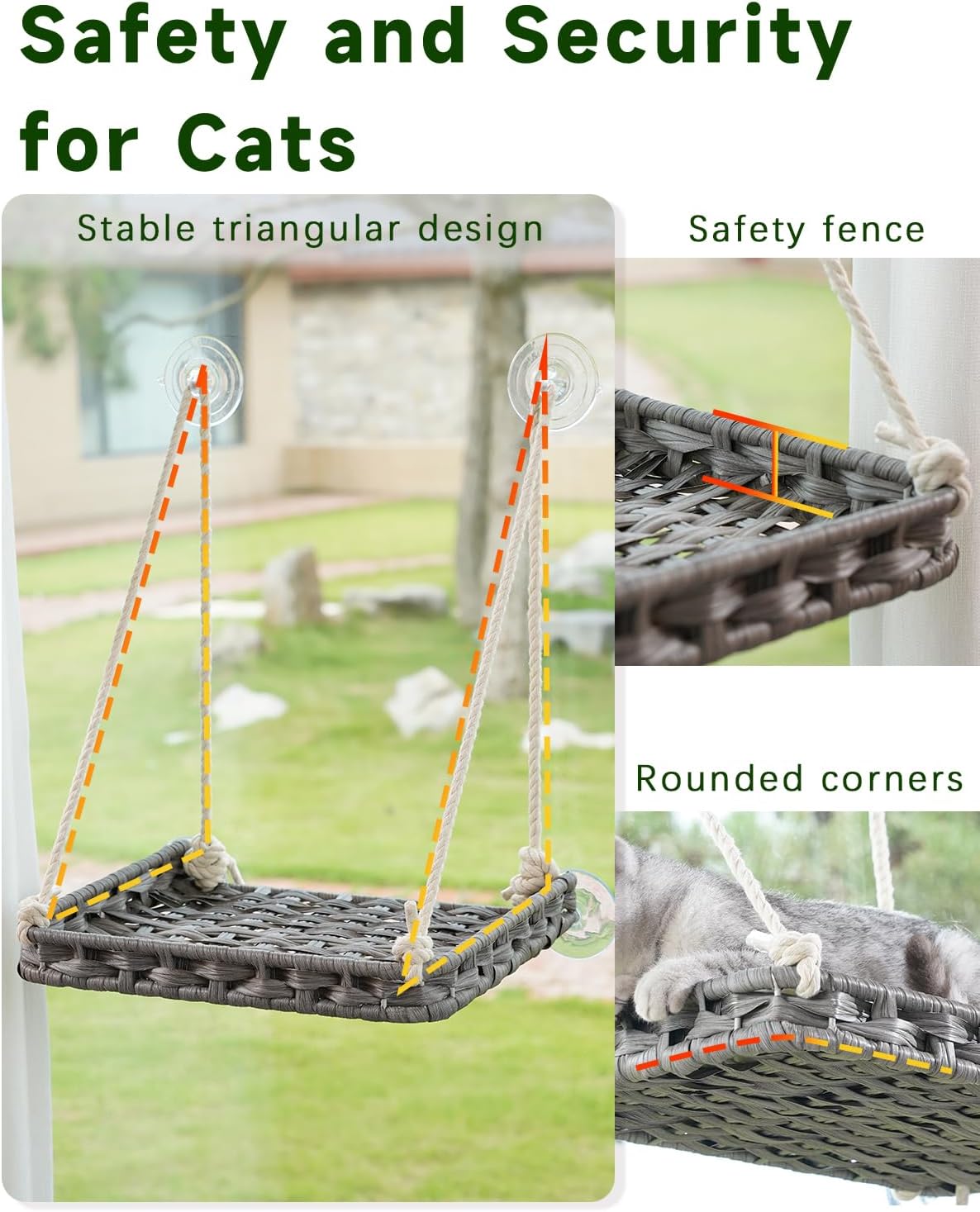 SETVSON Cat Window Perch, Cat Window Hammock Bed for Indoor Cats, Gray