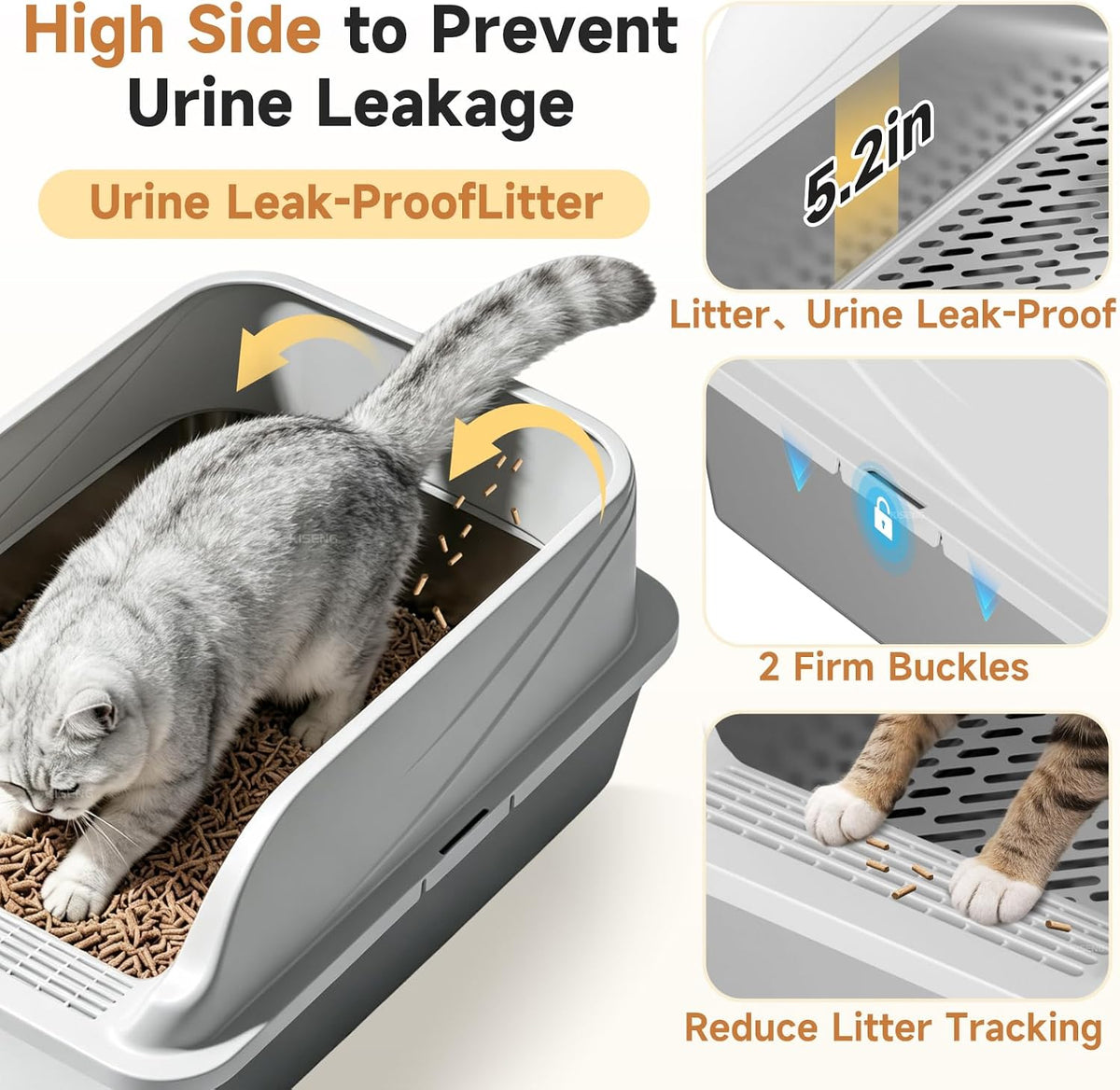 Stainless Steel Sifting Litter Box for Pine Pellets, XL Odor Free