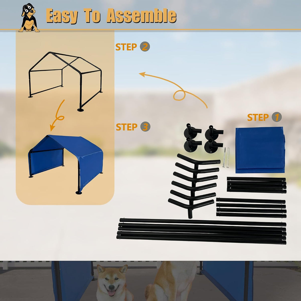 Outdoor Pet Shade Dog Shade Shelter, Versatile Pet Canopy Tent Pet Awning for Dogs, Cats, Small Animals and Livestock, 4'x4'x3' Waterproof, Sun Protection, Blue