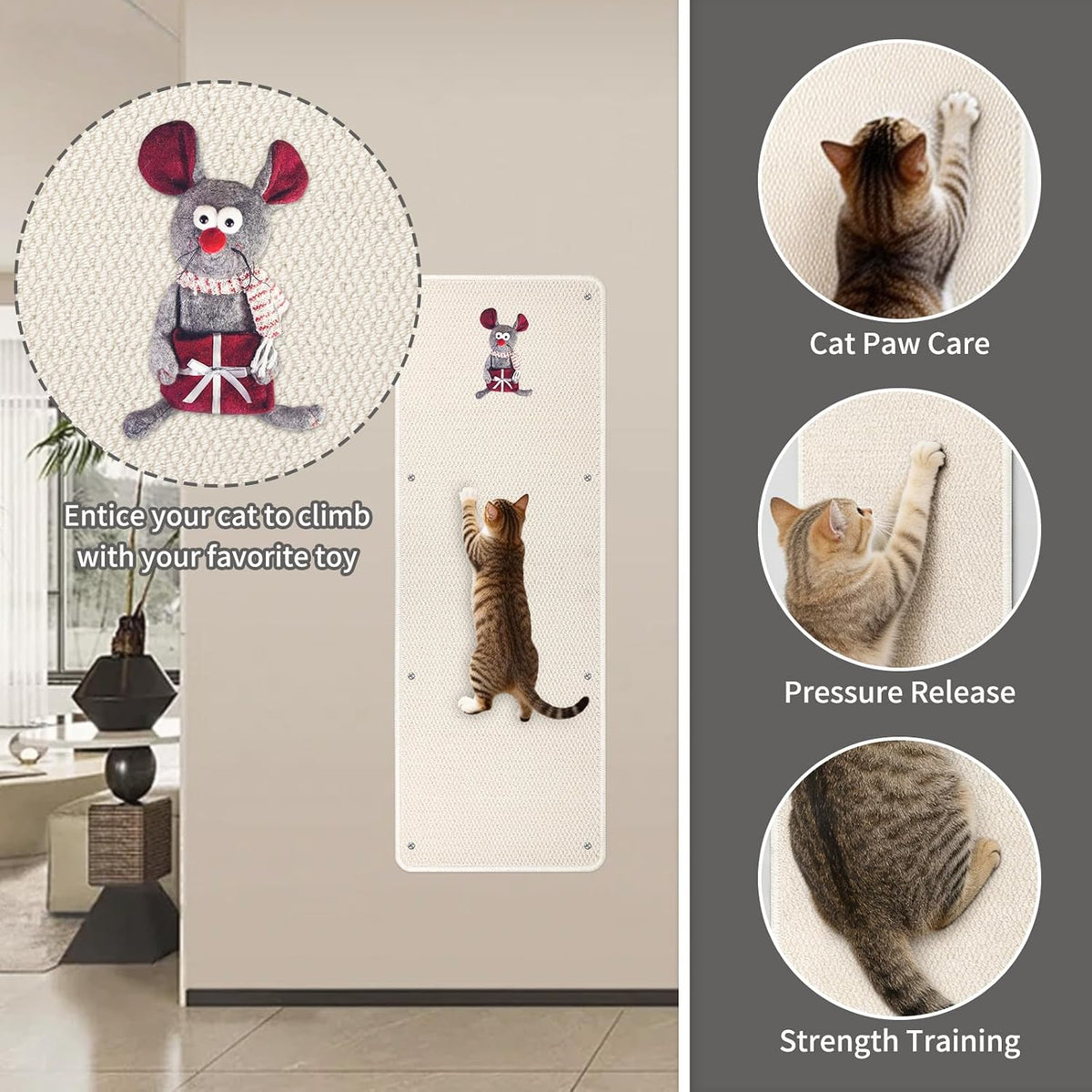 FHTONGE Extra Tall Thickened Cat Wall Climbing Carpet with 16 Screws, White