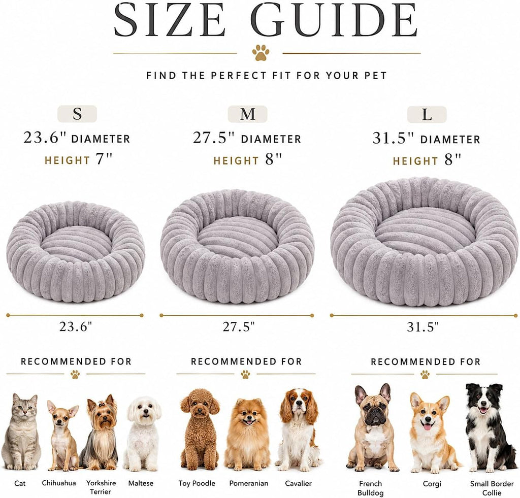 Calming Small Dog Bed Donut Washable Cat&Puppy Bed, 23.6” Grey