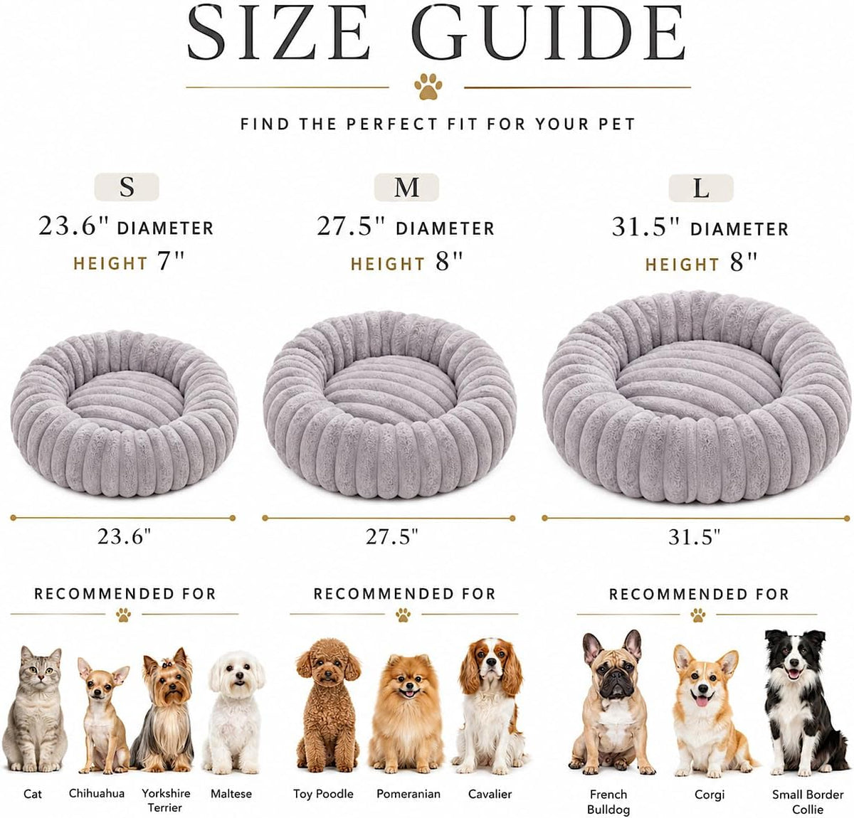 Calming Small Dog Bed Donut Washable Cat&Puppy Bed, 23.6” Grey