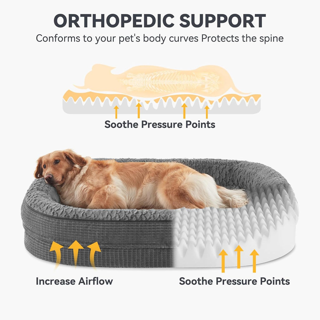 JOEJOY Orthopedic Dog Bed for Medium Dogs, 360° Oval Bolster, 28"