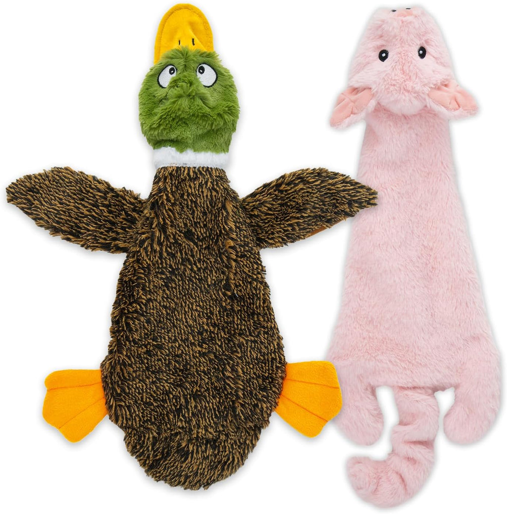 Best Pet Supplies 2-in-1 Stuffless Squeaky Dog Toy - Wild Duck, Pig, Medium