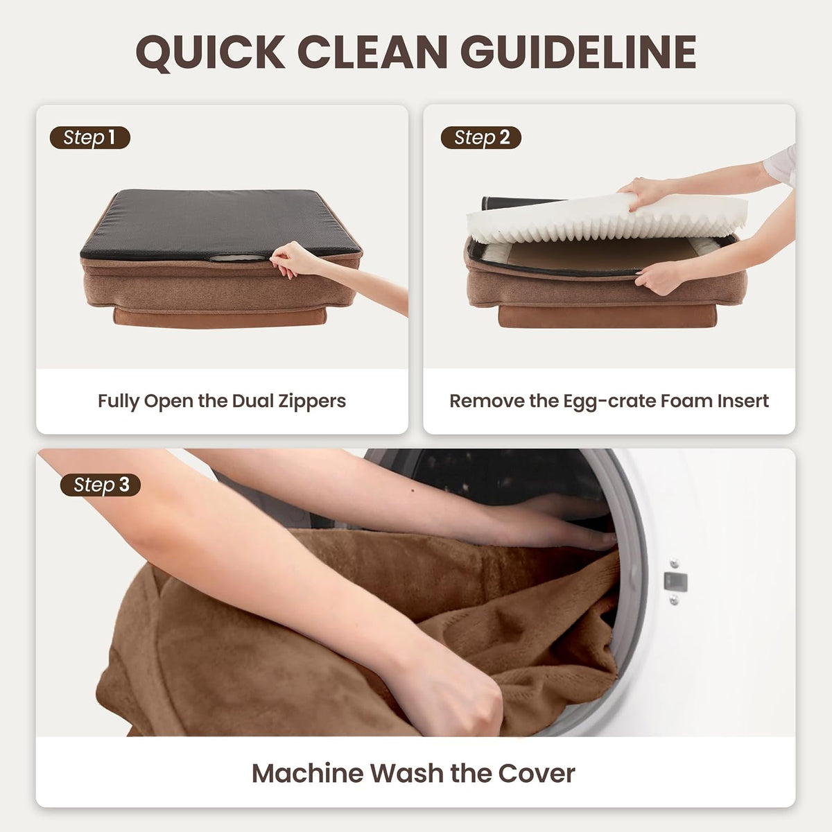 XL Orthopedic Dog Bed for Large Dogs, Removable Washable, Brown