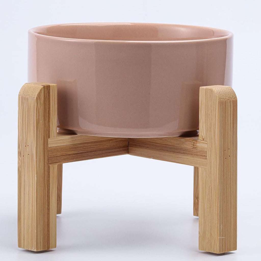 Petygooing 28 OZ Elevated/Raised Ceramic Dog Bowl for Small Medium Breeds, Dog Food Water Dish with Stand,Pet Bowl with Anti Slip Rubber for Cats Small and Medium Dogs (3.6 Cups) Khaki 