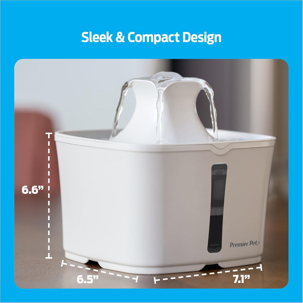 Premier Pet 60 oz Automatic Water Fountain for Dogs & Cats, Dual-Filter