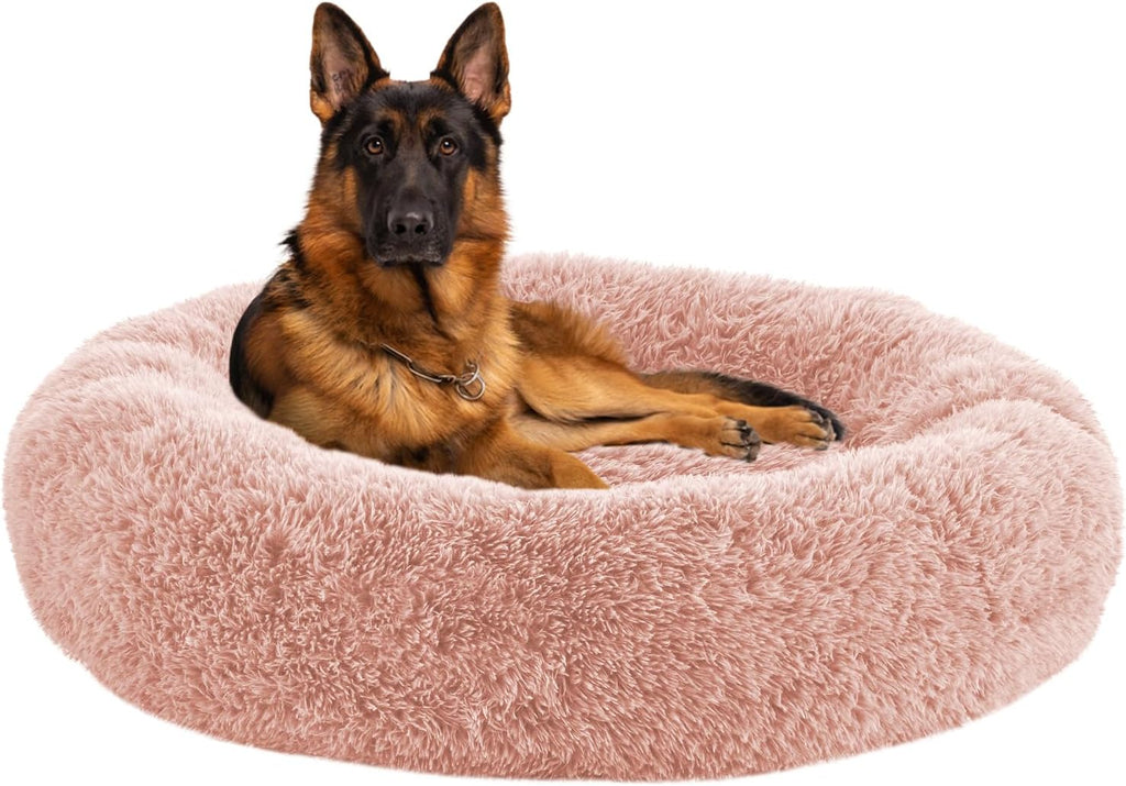 Calming Dog Bed Anti-Anxiety Donut Dog Beds for Small Medium Large Dogs,Washable Plush Fluffy Indoor Cat Kitten Round Cuddler Cushion (Pink, XX-Large)