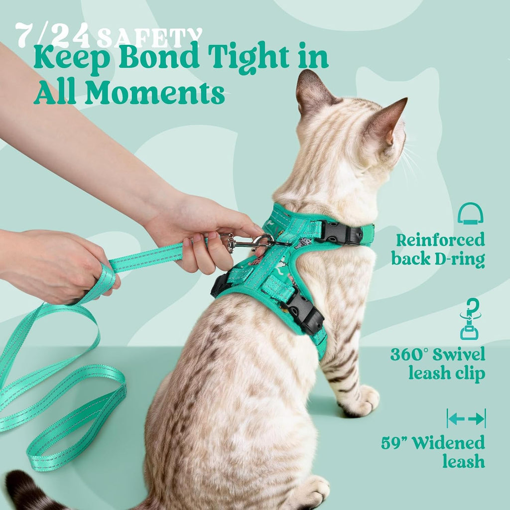 rabbitgoo Cat Harness and Leash Set, Easy-on with Neck Buckle, Kitty Grove